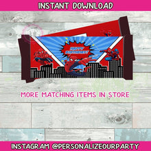 Load image into Gallery viewer, INSTANT DOWNLOAD Spider man 1.55 oz chocolate candy bar wrapper-spider man party-spider man party favors-labels-spiderman candy party favors