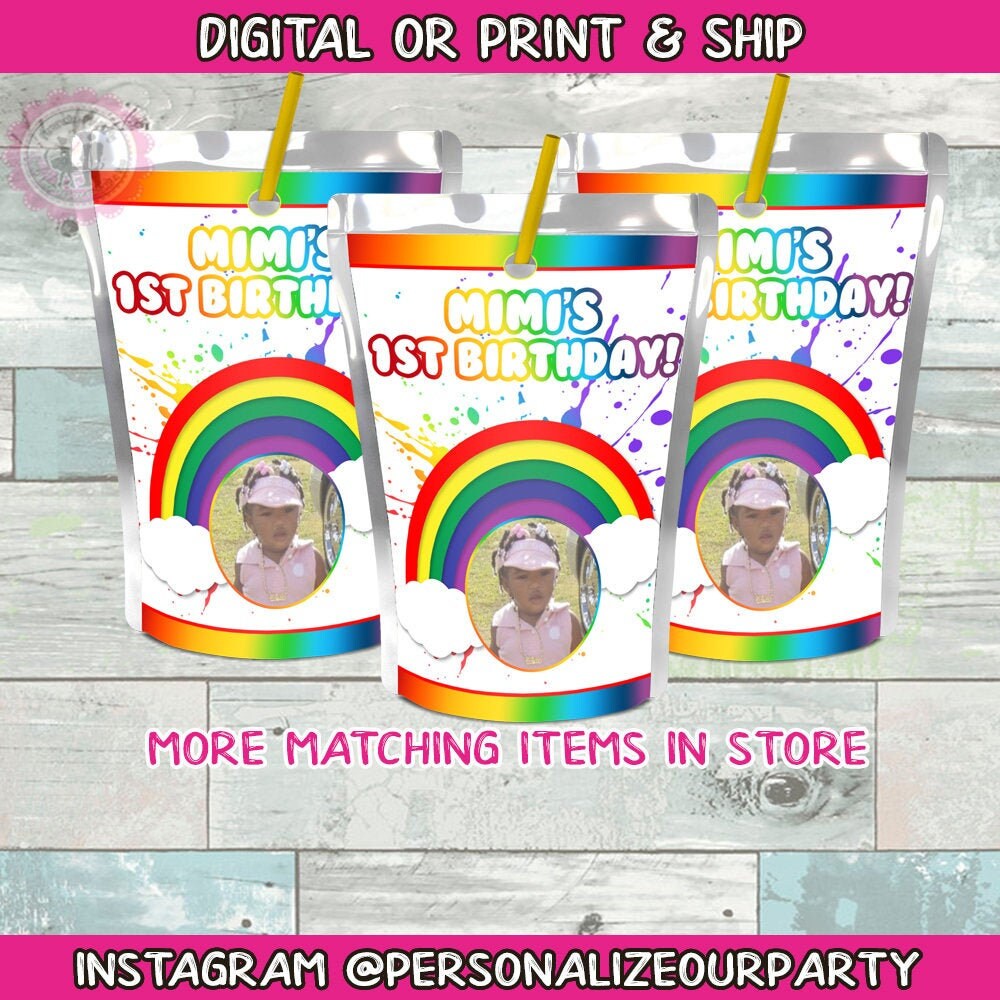 rainbow juice pouch labels-rainbow party favors-rainbow birthday-rainb –  Personalize Our Party