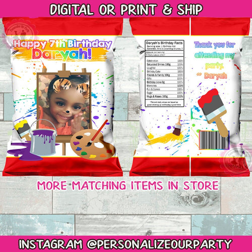 paint party chip bag/wrappers-art party supplies-painting party favors-treat bags-candy bags-party favor bags-painting party decor-art party