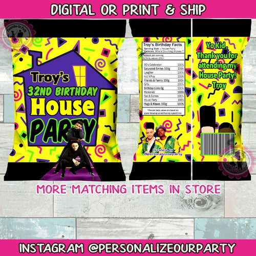 90's House party chip bags/wrappers-90's party favors-90's chip bags-house party favors-custom party favors-digital-print-80's house party