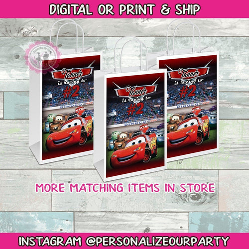 cars gift bag/labels-racing cars party favors-cars 3 party bags-cars  treat bags-cars 2 gift bags-cars birthday party supplies-digital-print