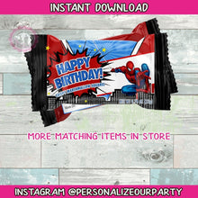 Load image into Gallery viewer, INSTANT DOWNLOAD Spider man rice krispy treat wrapper-spider man party-spiderman party favors-rice krispy- labels-spider man party favors