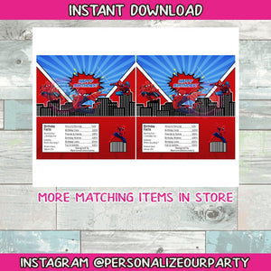 INSTANT DOWNLOAD Spider man 1.55 oz chocolate candy bar wrapper-spider man party-spider man party favors-labels-spiderman candy party favors