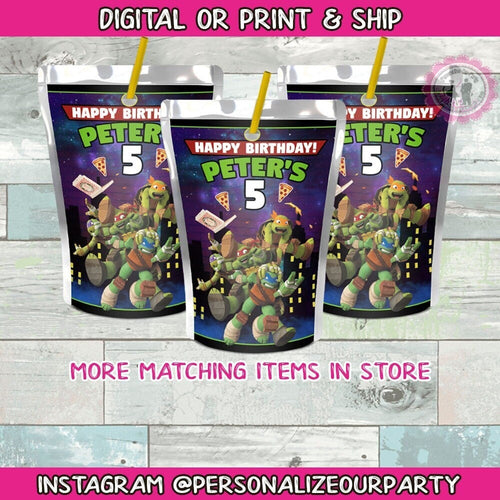 Ninja turtles juice pouch stickers-ninja turtles party favors-digital-print-tmnt party-capri sun label-teenage mutant ninja turtles birthday