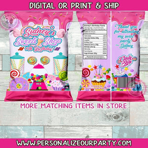 candy shop chip bag/wrapper-candy land party favors-candy shop birthday-ice cream shop-digital-print-candy party favors-candy bags-treat bag