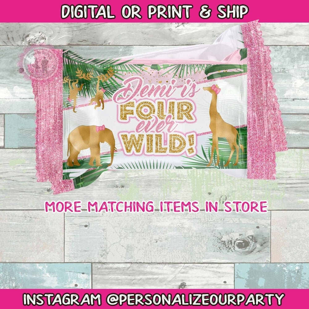 Four ever wild safari jungle rice krispy treat/wrappers-digital-print-safari party favors-animal party favors-girl safari party-jungle party