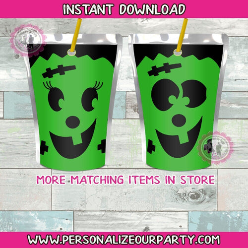 Halloween Frankenstein capri sun juice pouch labels-Halloween juice pouch-Halloween party favors-digital-instant download-Halloween party