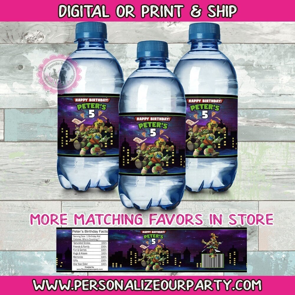 Teenage Mutant Ninja turtles water bottle label-tmnt party supplies-ninja turtle party favors-ninja turtle party decor-ninja turtle birthday