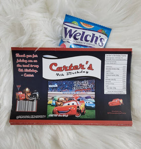 cars fruit snack wrappers-cars party favors-cars 3 party-cars custom party favors-cars birthday-cars treat bag favors-treat bags-party bags