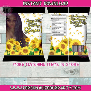 sunflower birthday party chip bags/wrappers-sunflower favor bags-sunflower party favors-sunflower birthday-sunflower favors-flower candy bag