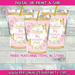 pink & gold butterfly capri sun juice stickers-butterfly party favors-digital-print-butterfly party decor-butterfly baby shower-butterflies