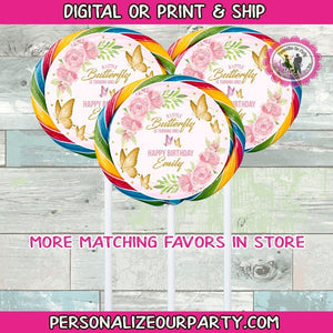 Butterfly pink & gold lollipop stickers-digital-print-butterfly first birthday-butterfly party favors-butterfly baby shower-lollipops-favors