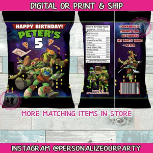 Ninja turtle chip bags/wrappers-digital-print-ninja turtles party bags-Teenage Mutant Ninja Turtles birthday party-pizza party-ninja turtles