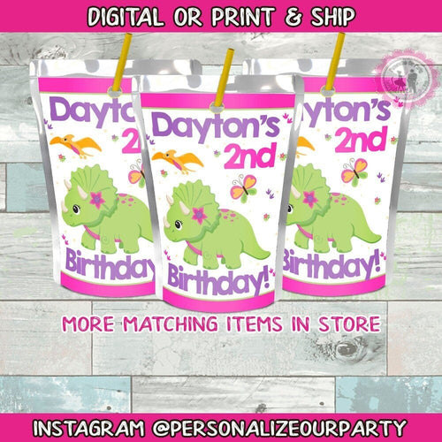 Dinosaur juice pouch labels-dinosaur party-dino party favors-digital-print-dinosaur birthday-trex party favors-trex birthday-juice favors