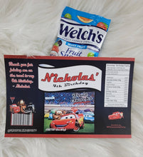 Load image into Gallery viewer, cars fruit snack wrappers-cars party favors-cars 3 party-cars custom party favors-cars birthday-cars treat bag favors-treat bags-party bags