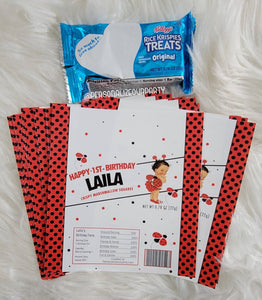 Lady bug rice krispy treats-wrappers-lady bug party favors-African American lady bug party-1st birhday-1st birthday party favors-rice krispy