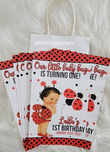 Load image into Gallery viewer, African American Lady bug baby shower favor bags-lady bug gift bag labels-digital-print-lady bug baby shower-lady bug-lady bug party