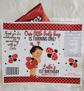 African American Lady bug baby shower chip bag/chip bag wrapper-lady bug baby shower-digital-print-lady bug birthday-lady bug favor bags