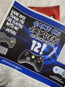 Video game level up chip bag/wrapper-game truck chip bags-custom snack bags-video game party decorations- video game party decor- game truck