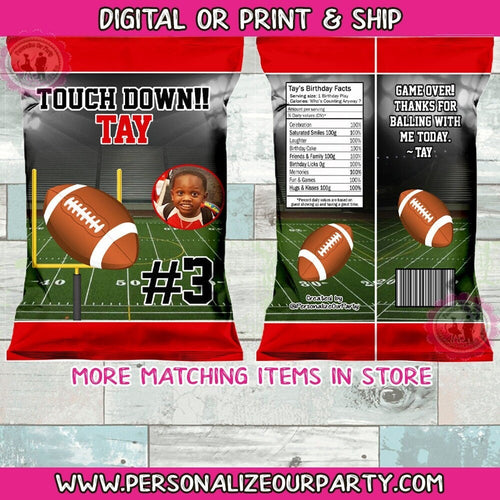Football chip bags/wrappers-football party favors-football party supplies-digital-print-foot ball birthday-football party decor favors-sport