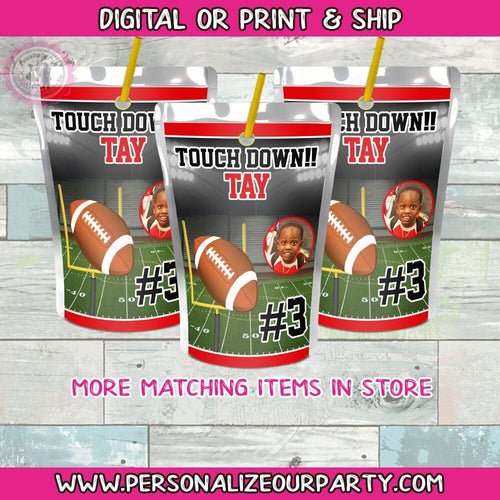 Football capri sun juice labels-football party favors-digital print-football birthday-sports drink party favors-football