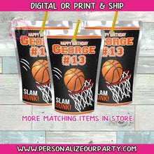 Load image into Gallery viewer, Basketball capri sun juice labels-basketball labels-digital print-basketball party supplies-basketball party favors-basketball juice pouches