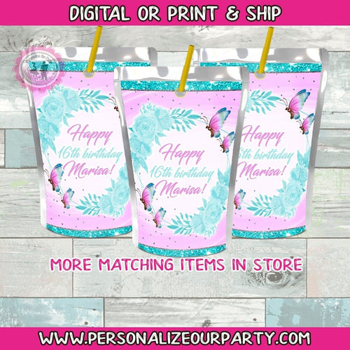 purple & blue butterfly capri sun juice stickers-butterfly party favors-digital-print-butterfly party decor-butterfly baby shower-favors