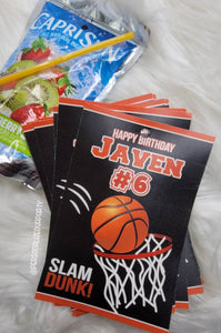 Basketball capri sun juice labels-basketball labels-digital print-basketball party supplies-basketball party favors-basketball juice pouches