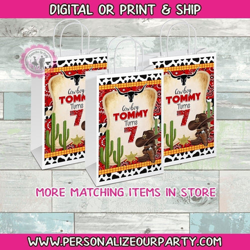 cowboy party bags/labels-cowboy gift bags-western party treat bags-digital-print-cowboy baby shower favors-cowboy birthday-cowboy loot bags