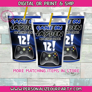 Video game level up capri sun juice pouch labels-digital-printed-game truck party favors-game truck birthday-video game truck party supplies