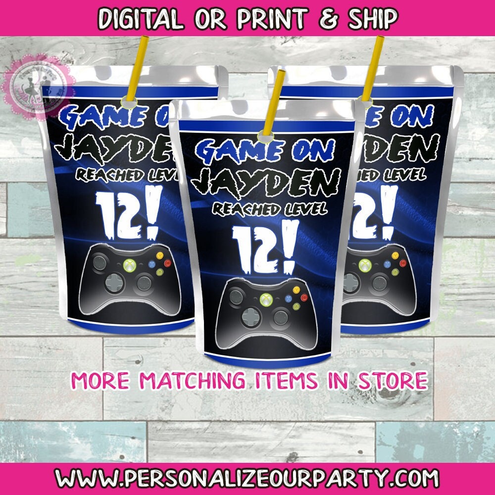 Video game level up capri sun juice pouch labels-digital-printed-game truck party favors-game truck birthday-video game truck party supplies