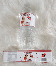 Load image into Gallery viewer, African American Lady bug baby shower water bottle labels-digital-print-lady bug shower favors-lady bug party favors-water bottle labels
