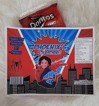 Load image into Gallery viewer, Spider-man chip bag/wrappers-spiderman party favors-spider man birthday-spider man party supplies-digital-print-custom chip bags-spiderman