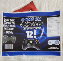 Load image into Gallery viewer, Video game level up chip bag/wrapper-game truck chip bags-custom snack bags-video game party decorations- video game party decor- game truck