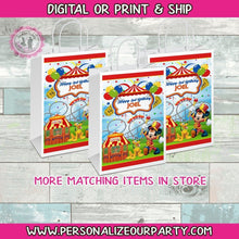Load image into Gallery viewer, Mickey mouse carnival party bags/labels-Mickey mouse party favor bags-Mickey circus party-digital-print-1st birthday-mickey mouse treat bags