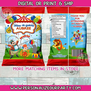 circus chip bags/wrapper-circus party favors-circus birthday-big top circus-digital-print-carnival chip bags-carnival party favors-snack bag