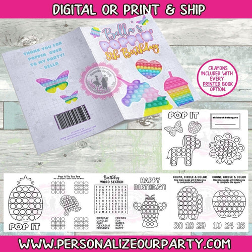 Pop it coloring books/pop it birthday-pop it party-pop it party favors-fidiget party-sensory party-sensory birthday-pop it activity books