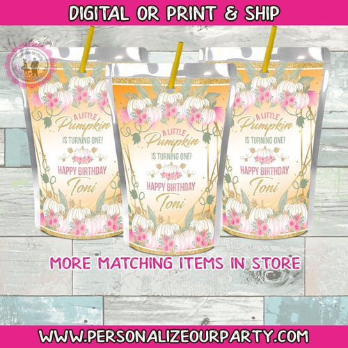 Pumpkin juice pouch labels-autumn party favors-digital-print-fall party favors-pumpkin patch favors-pumpkin baby shower-pumpkin party juice