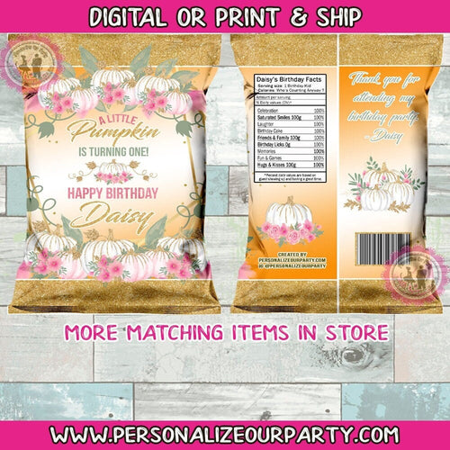 Pumpkin chip bags/wrappers-digital-print-pumpkin party favors-pumpkin patch-fall party favors-1st birthday-pumpkin baby shower-autumn favors