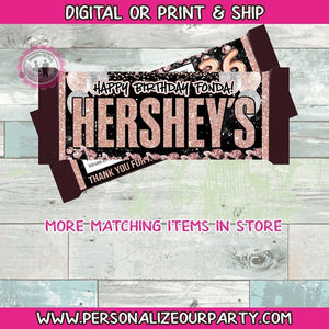 rose gold & black candy bar wrappers-hershey's candy bar labels-milestone birthday-digital-print-chocolate candy bars-36th birthday-favors