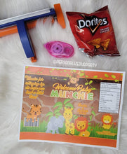 Load image into Gallery viewer, jungle baby shower chip bags/wrappers-safari baby shower-jungle party favors-jungle birthday-digital-print-jungle party-safari animals party