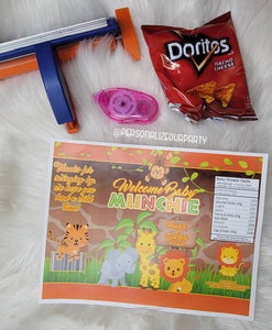 jungle baby shower chip bags/wrappers-safari baby shower-jungle party favors-jungle birthday-digital-print-jungle party-safari animals party