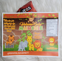 Load image into Gallery viewer, jungle baby shower chip bags/wrappers-safari baby shower-jungle party favors-jungle birthday-digital-print-jungle party-safari animals party