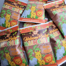 Load image into Gallery viewer, jungle baby shower chip bags/wrappers-safari baby shower-jungle party favors-jungle birthday-digital-print-jungle party-safari animals party