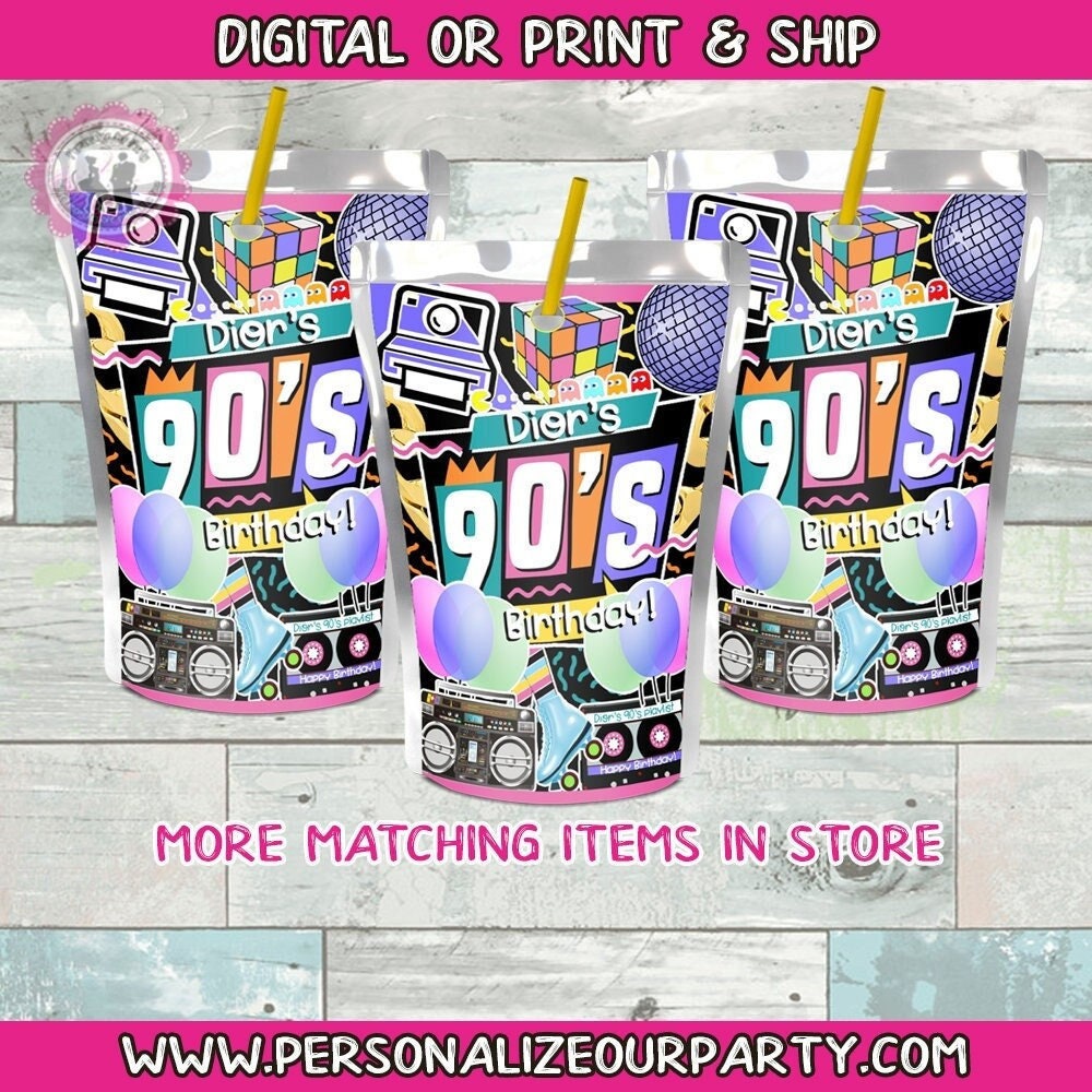 90's House party capri sun juice pouch stickers-90's party favors-90 house party favors-retro party favors-digital-print-90's birthday party