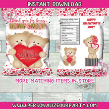 Load image into Gallery viewer, Beary sweet valentine&#39;s day chip bag/wrappers-beary sweet valentine party favors- bear chip bags-digital party favors-valentine&#39;s day-heart