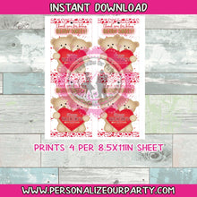 Load image into Gallery viewer, Beary sweet valentines capri sun instant download-valentines party-juice pouches-bear party favors-juice pouch stickers-valentines day bear