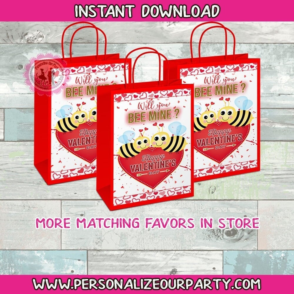 Bee mine valentine's day party favor bags-bee valentine party favors- bee valentine's day gift bags-valentines treat bags-loot bag-candy bag
