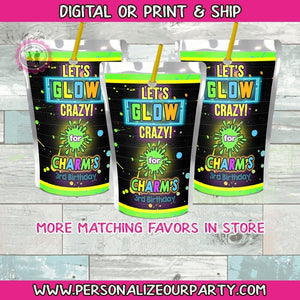 let's glow crazy juice pouch labels-digital-print-neon glow party favors-glow birthday party favors-glow crazy neon party favors-juice pouch