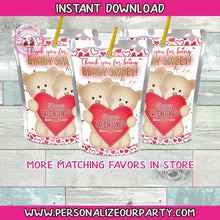 Load image into Gallery viewer, Beary sweet valentines capri sun instant download-valentines party-juice pouches-bear party favors-juice pouch stickers-valentines day bear